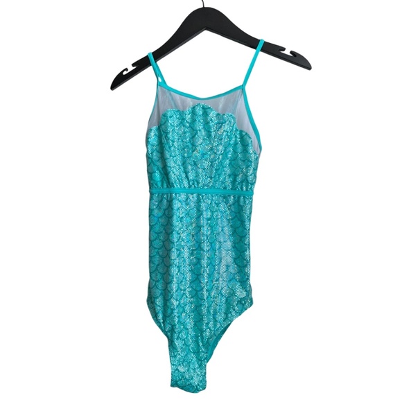 Justice Girl's One-Piece Swimsuit Size 18 Mermaid Design Aqua - Picture 1 of 7